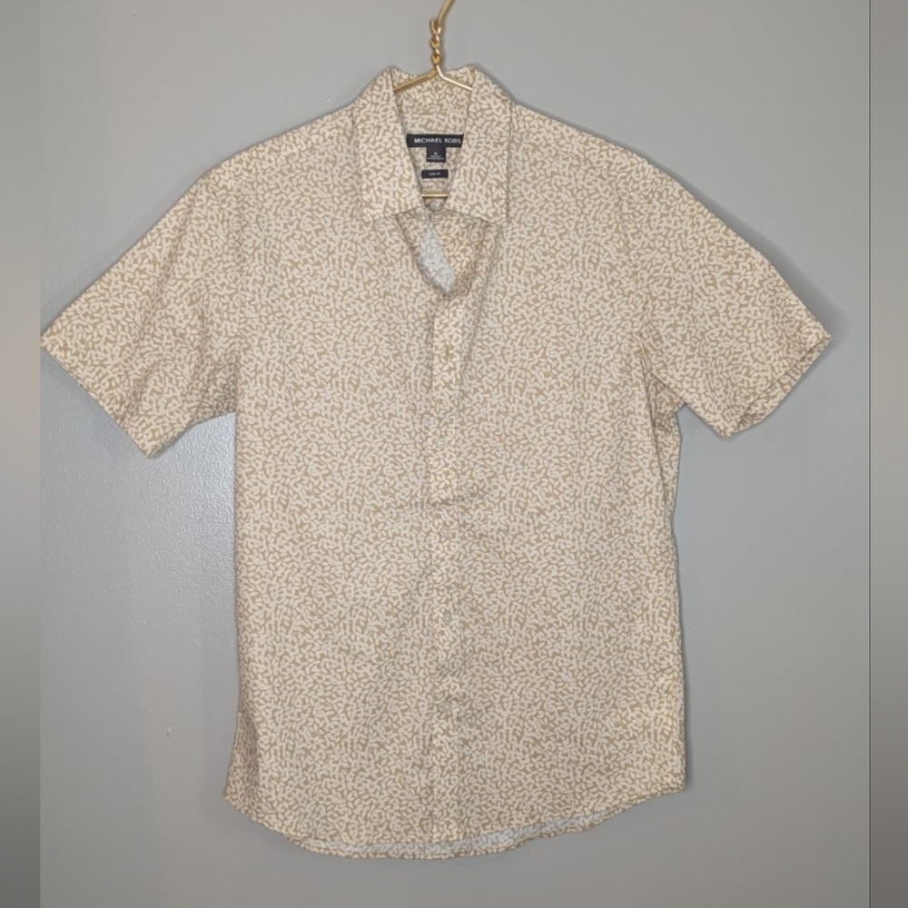 Michael Kors Men's Tan Patterned Button Down Shirt